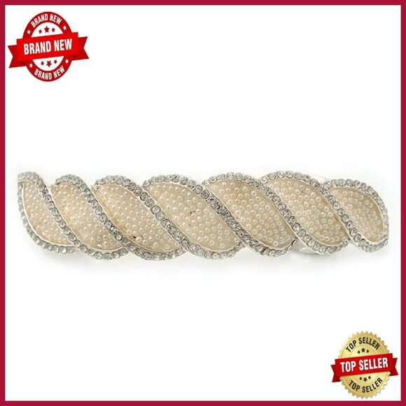 Simulated Pearl Diamante Twisted Barrette Hair Clip 85mm Wedding Prom main image 6